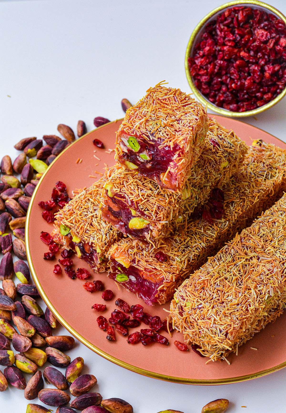 Lomio Delight With Kadaif, Pomegranate And Pistachio